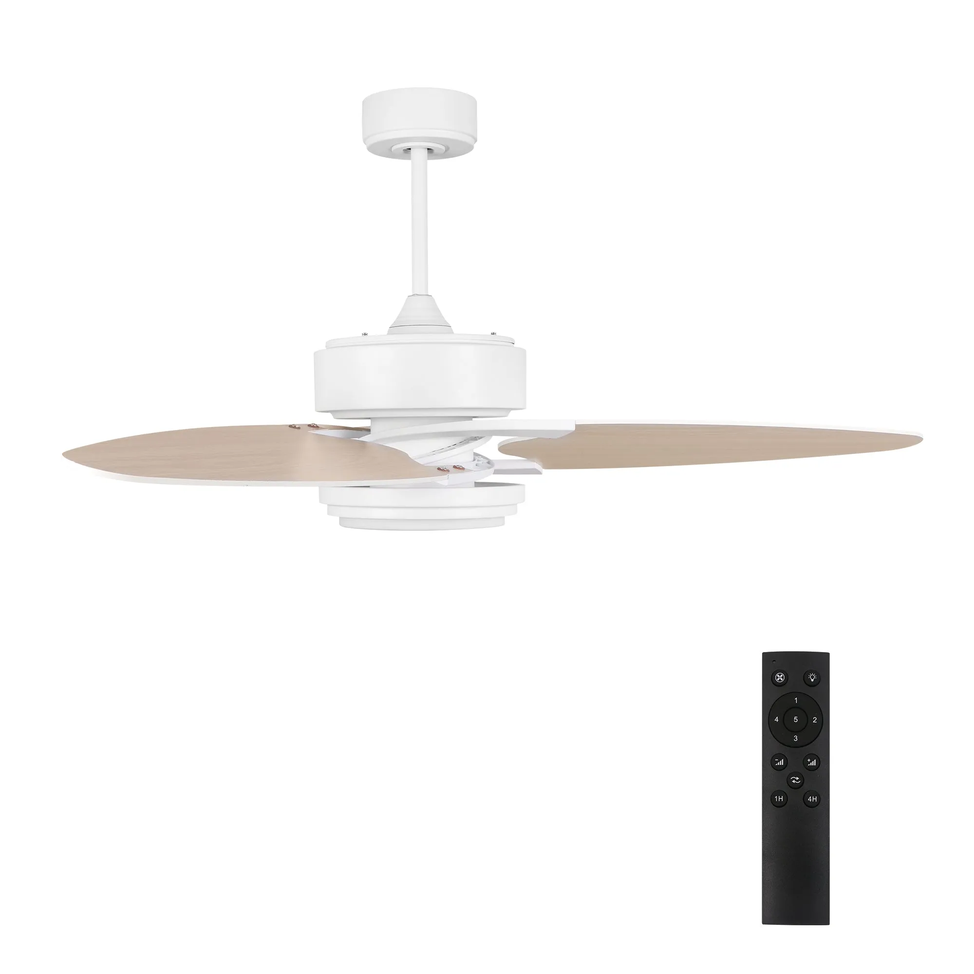 MADDOX 52 inch 3-Blade Ceiling Fan with LED Light Kit & Remote Control - White/Light Wood