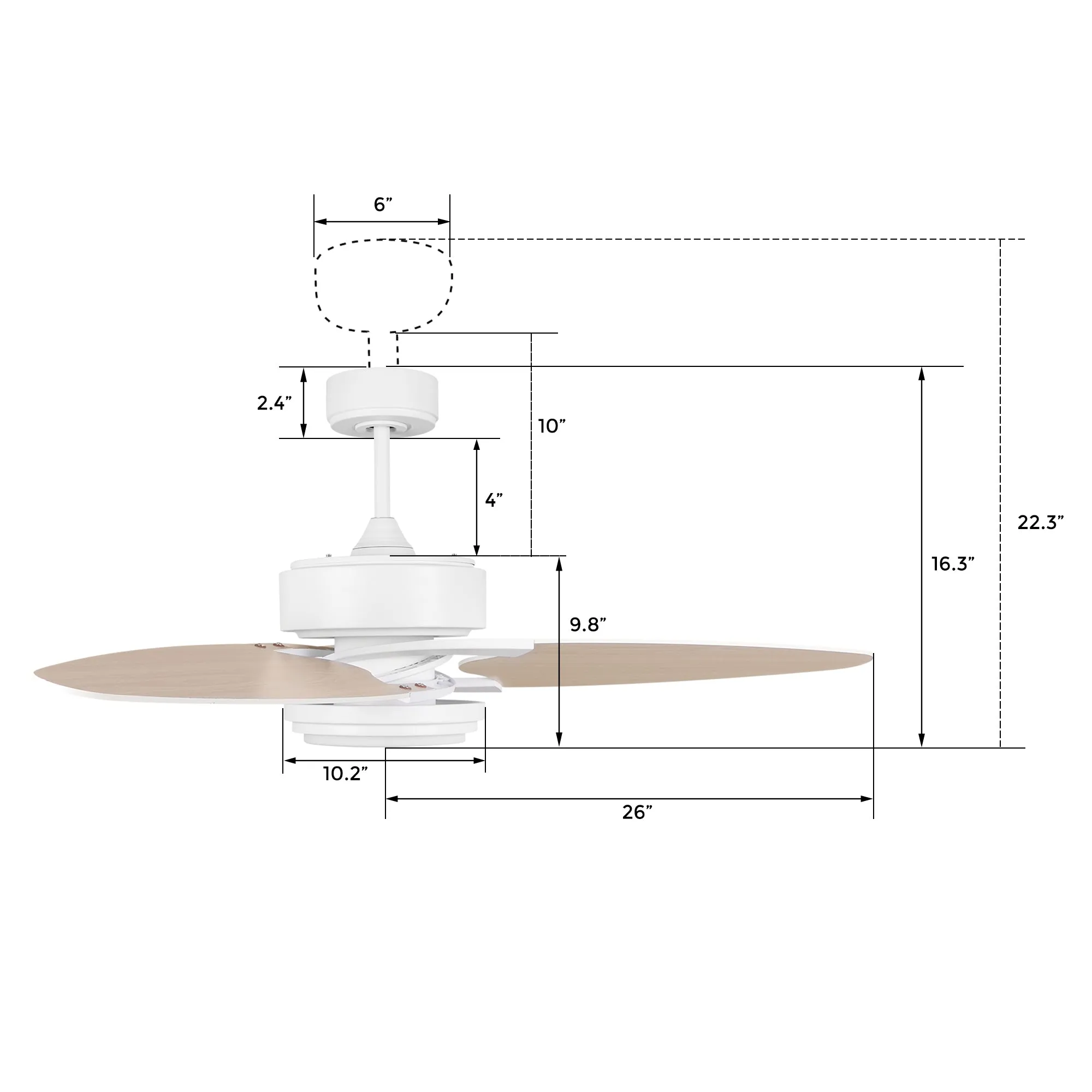 MADDOX 52 inch 3-Blade Ceiling Fan with LED Light Kit & Remote Control - White/Light Wood