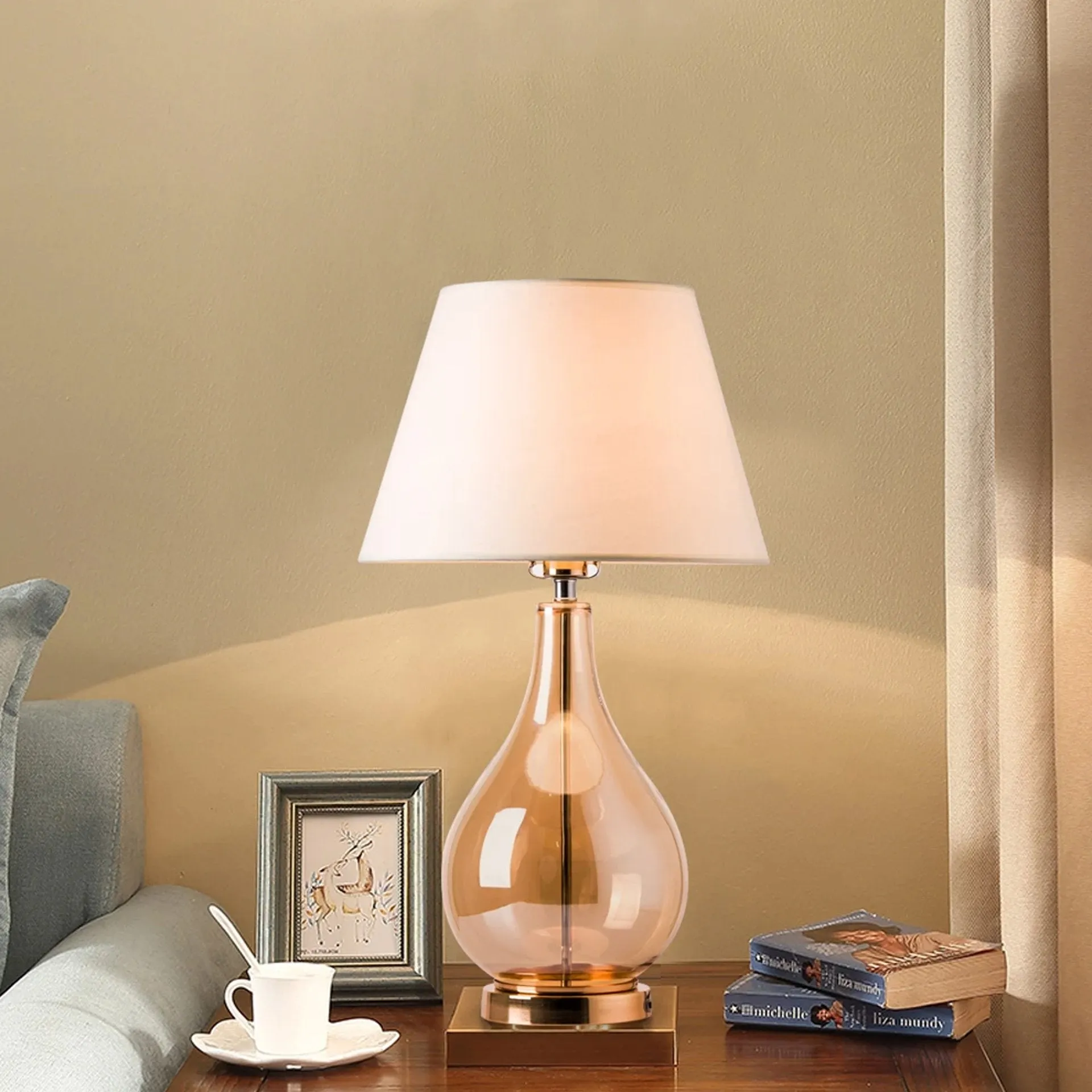 Mawar Champagne Glass Jar 25" Table Lamp - Clear Gold/Ivory White