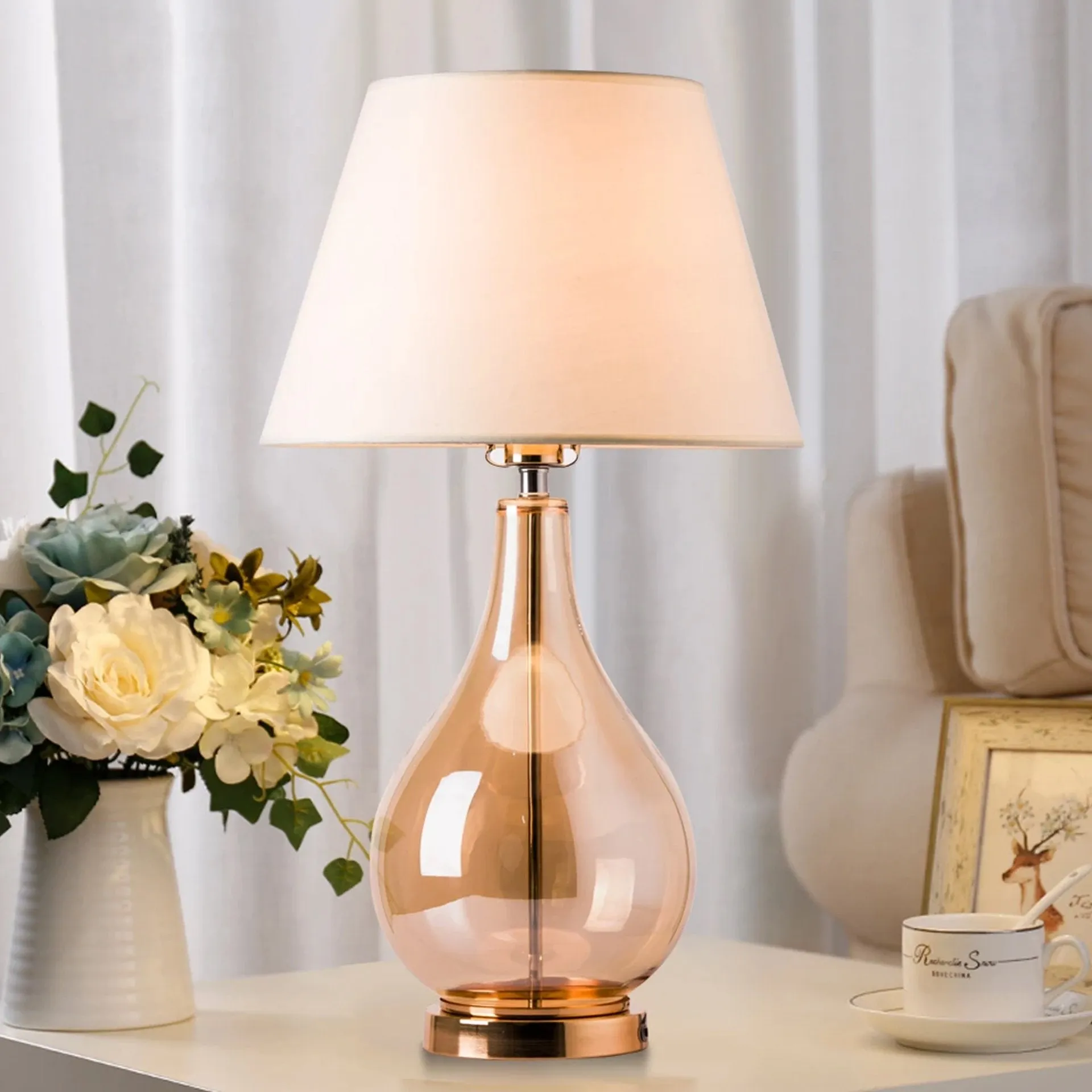Mawar Champagne Glass Jar 25" Table Lamp - Clear Gold/Ivory White