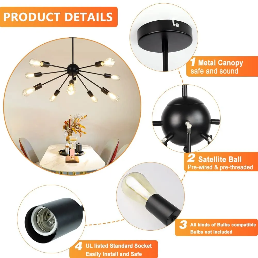 Modern Starburst Ceiling Light Fixture - Choose 8 or 10 Bulb Options