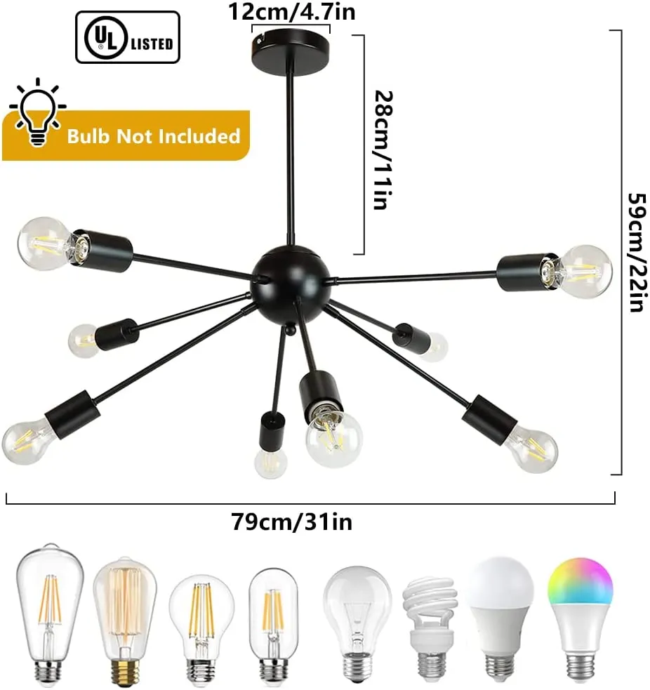 Modern Starburst Ceiling Light Fixture - Choose 8 or 10 Bulb Options