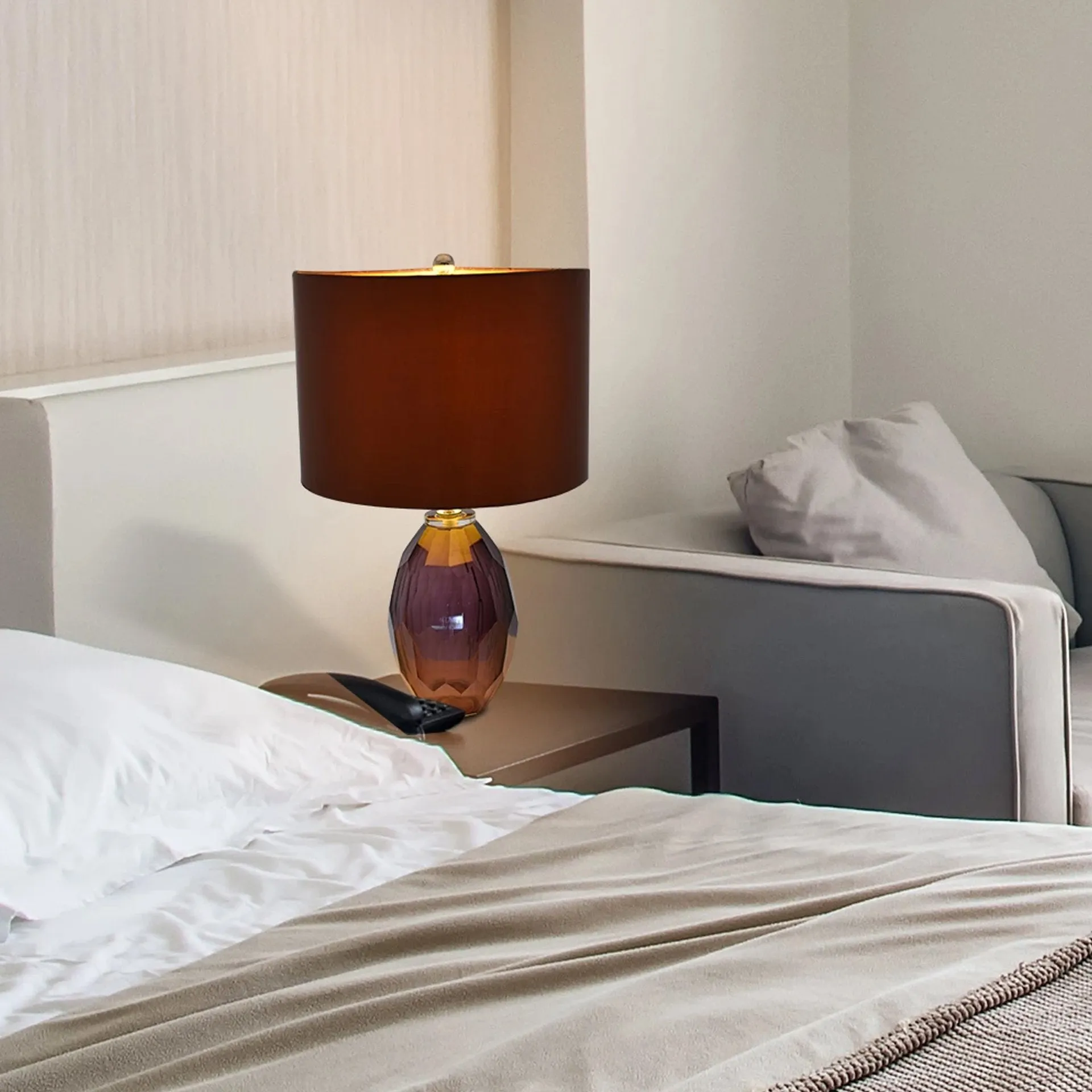Muguet Little Multi-Faceted Glass Table Lamp 21" - Purple/Brown