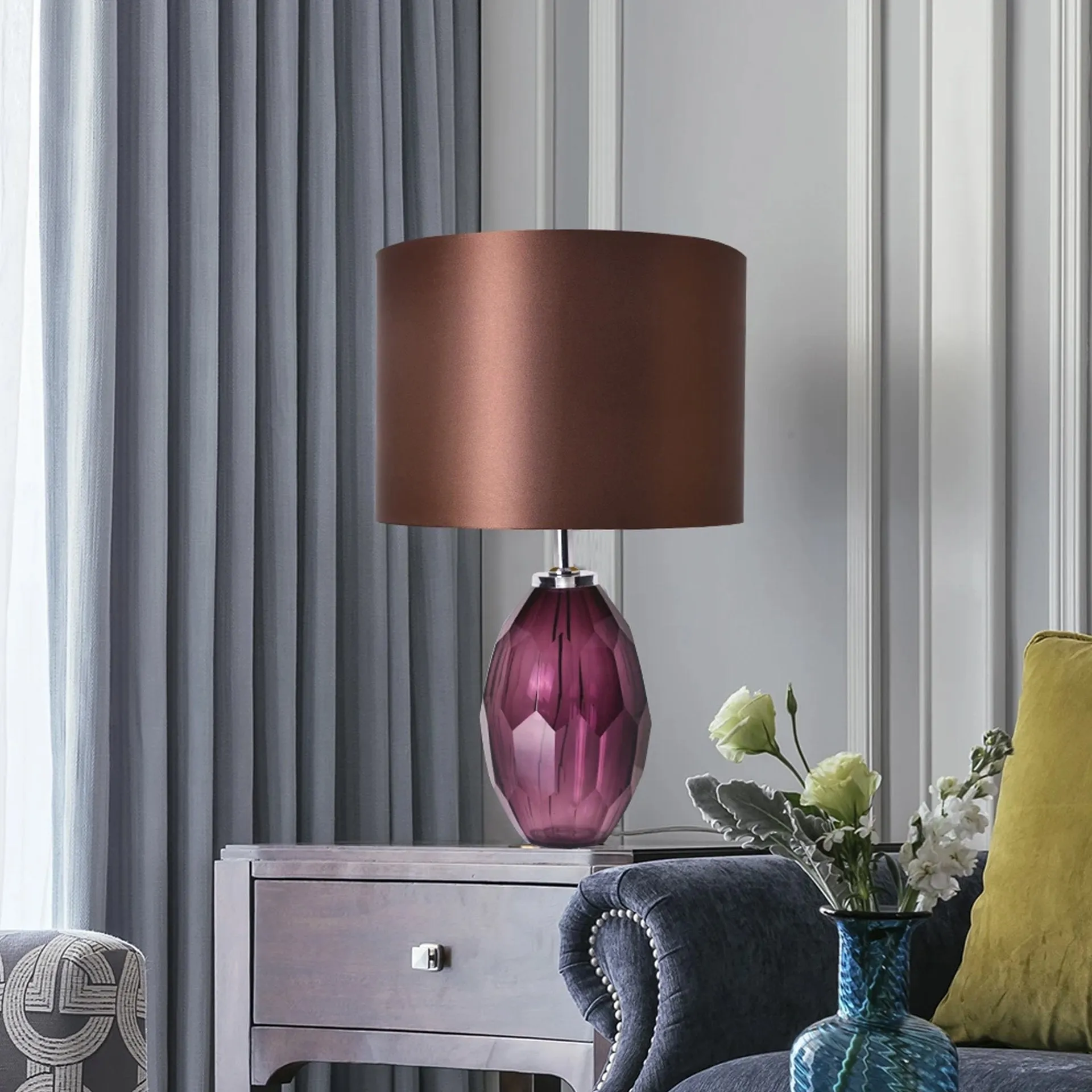 Muguet Little Multi-Faceted Glass Table Lamp 21" - Purple/Brown