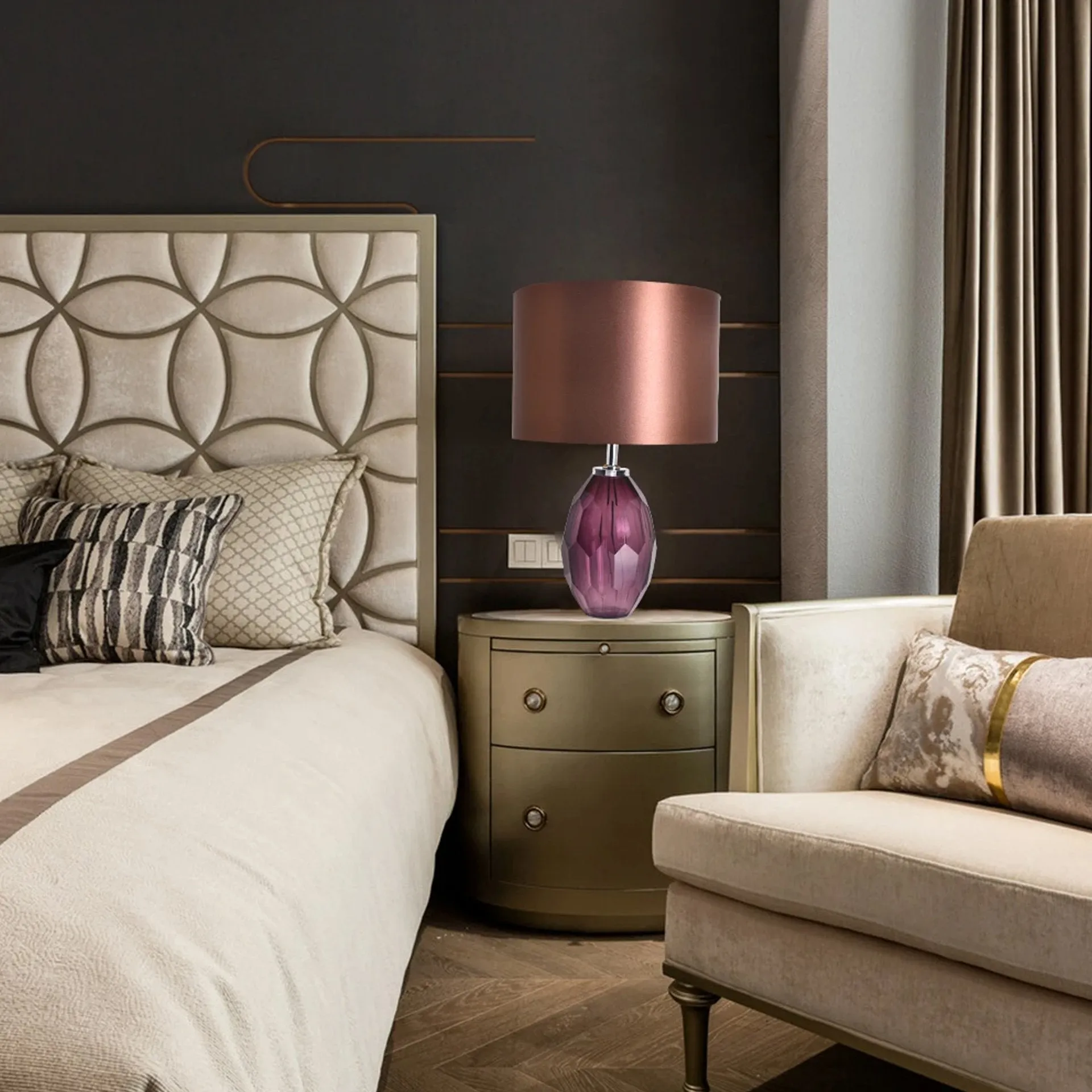 Muguet Little Multi-Faceted Glass Table Lamp 21" - Purple/Brown