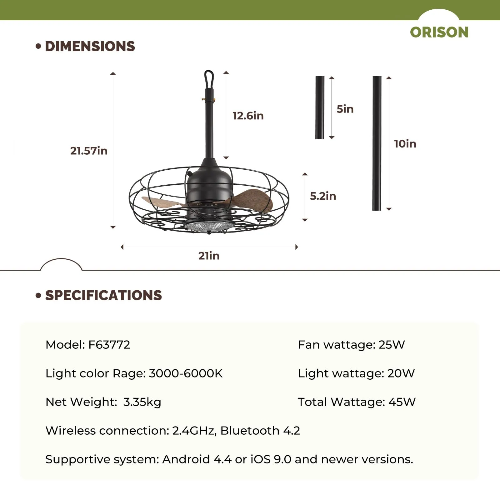 Orison Outdoor Caged Ceiling Fan with Light for Remote - Waterproof(Pattern)