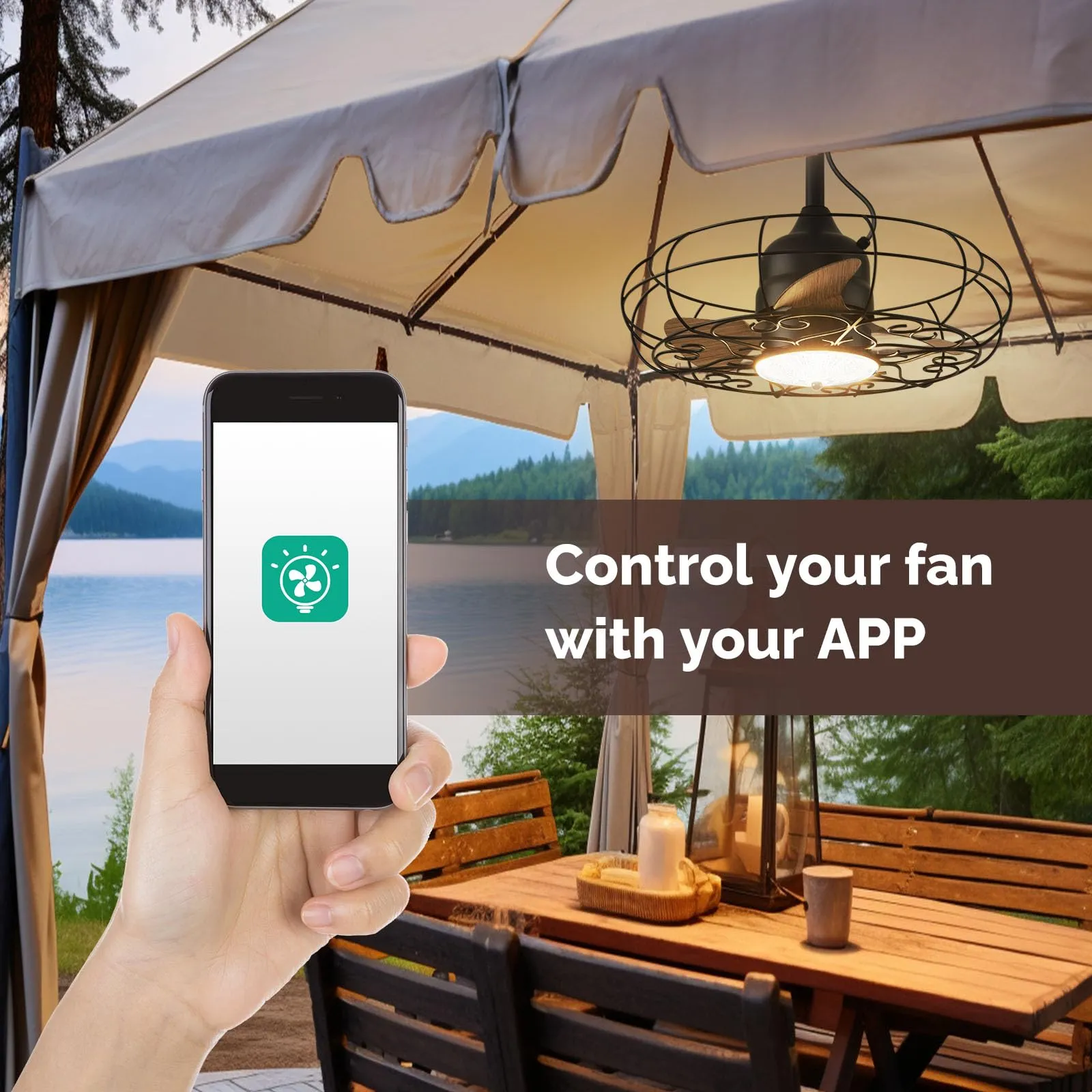 Orison Outdoor Caged Ceiling Fan with Light for Remote - Waterproof(Pattern)