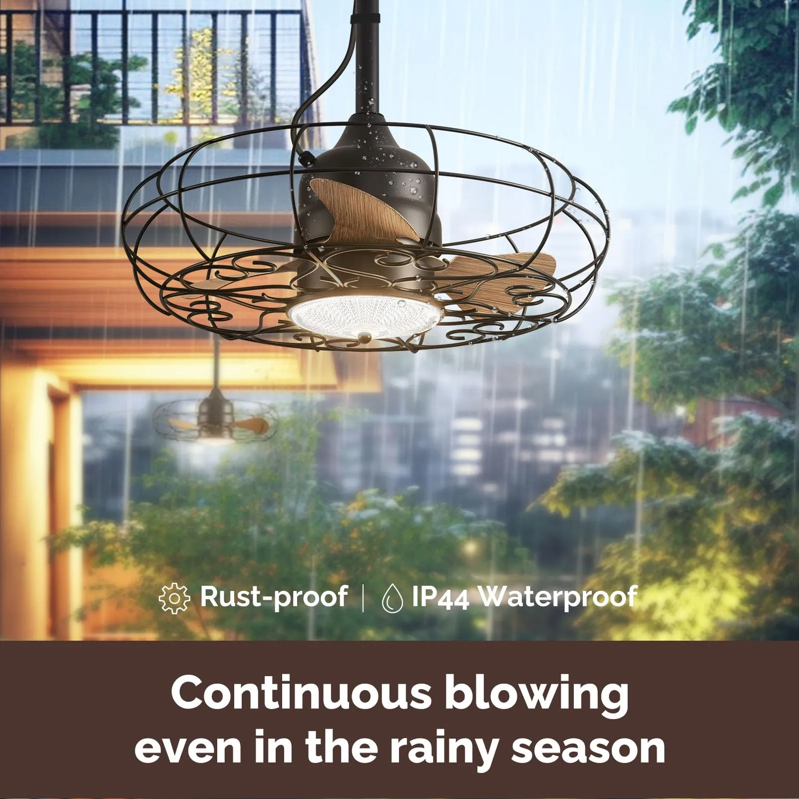 Orison Outdoor Caged Ceiling Fan with Light for Remote - Waterproof(Pattern)