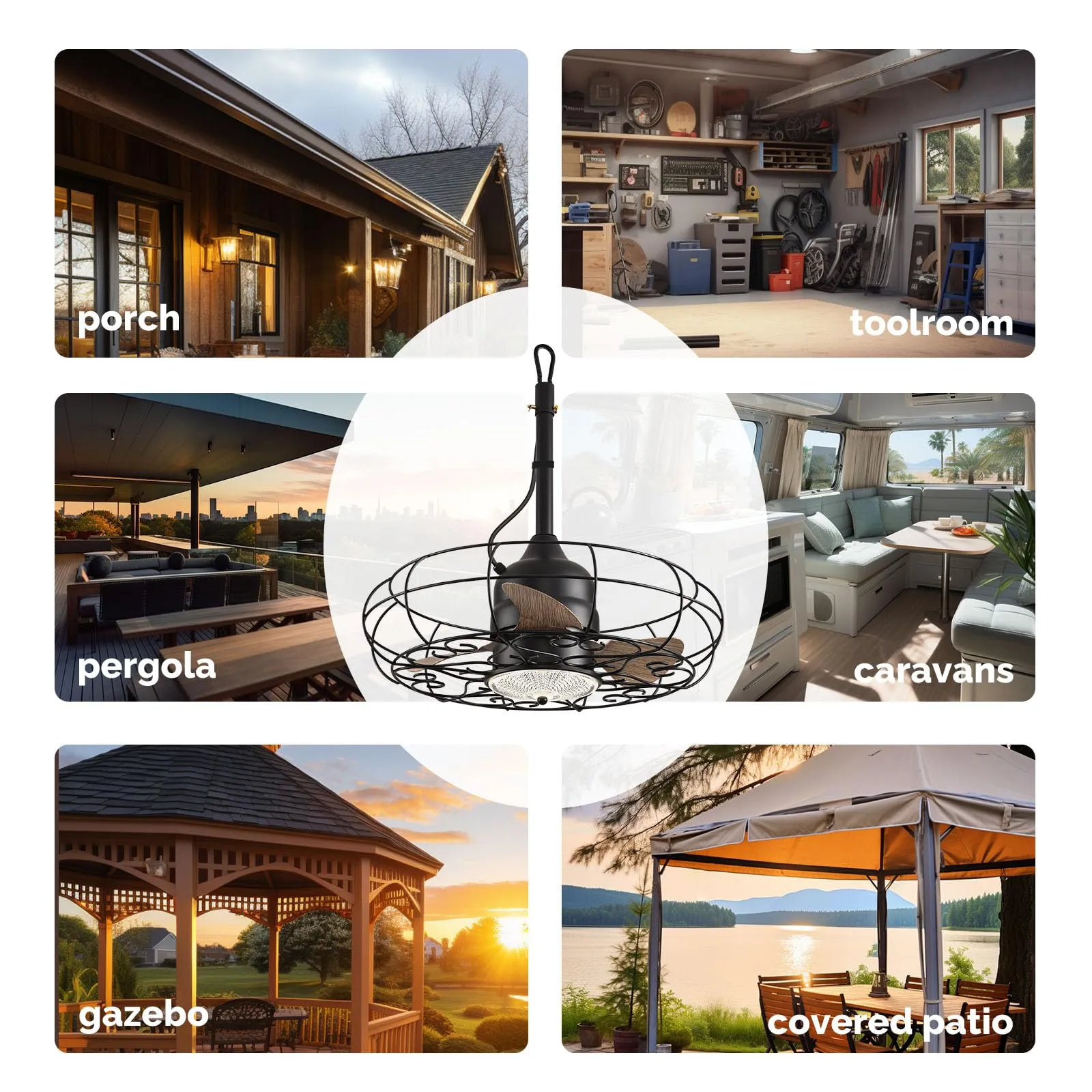 Orison Outdoor Caged Ceiling Fan with Light for Remote - Waterproof(Pattern)