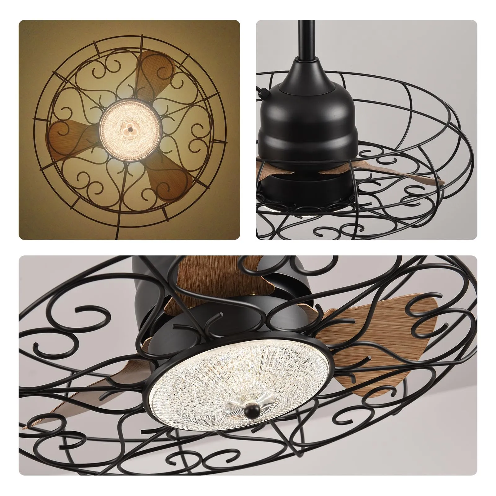 Orison Outdoor Caged Ceiling Fan with Light for Remote - Waterproof(Pattern)