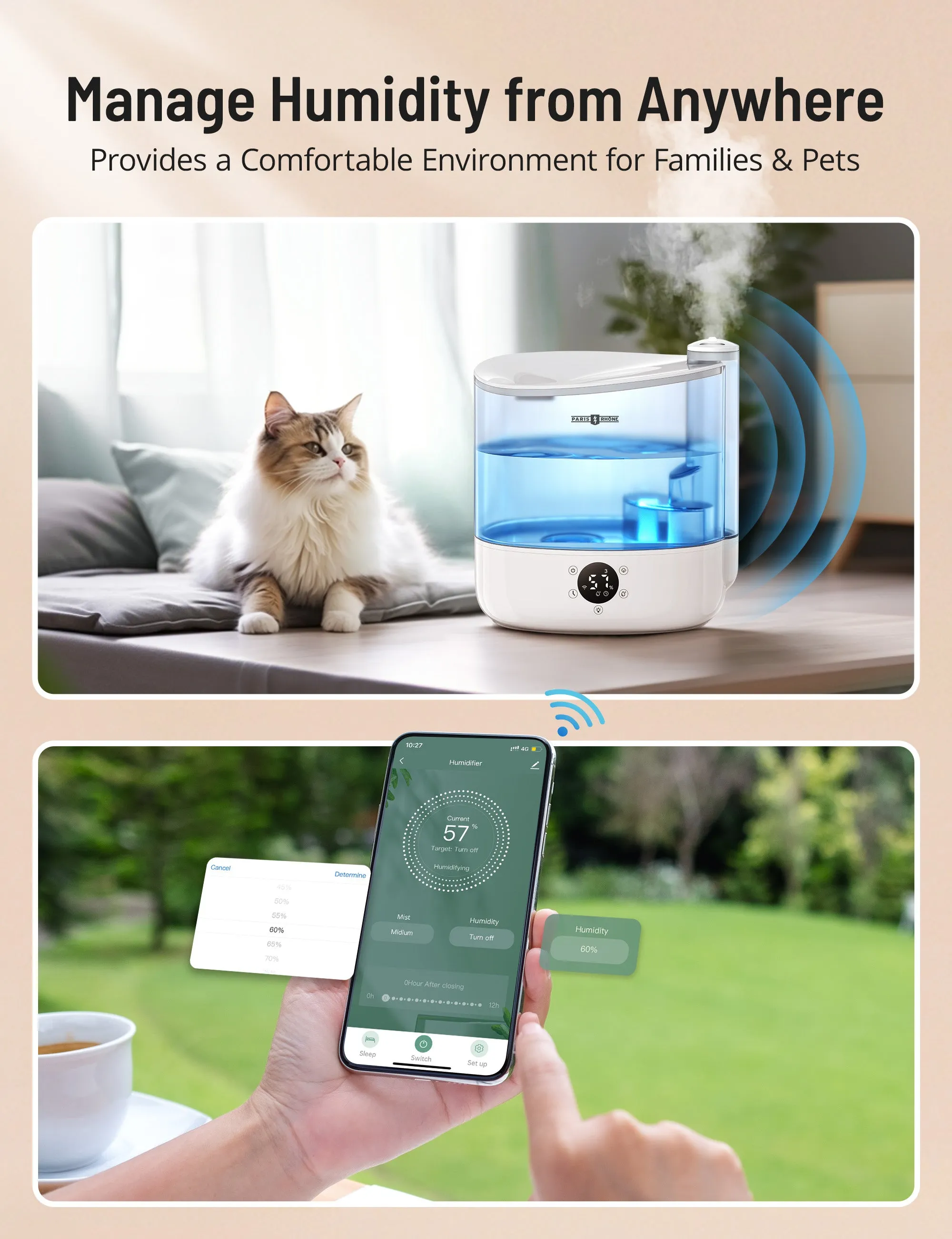 PARIS RHÔNE |6L 60H Wifi Smart Top Fill Humidifiers with App