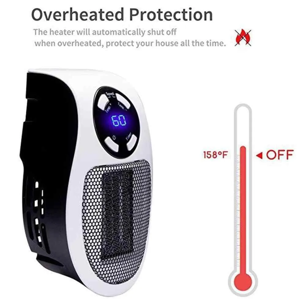 Plug in Wall Heater 500w Mini Electric Space Portable Digital Personal Heater-Wall Outlet Electric Space Heater as Seen on TV with Adjustable Thermostat and Timer and Led Display