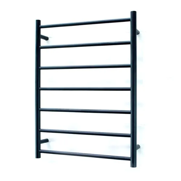 Radiant 12V 7 Bar Round Heated Towel Ladder 600w x 800h - Matte Black