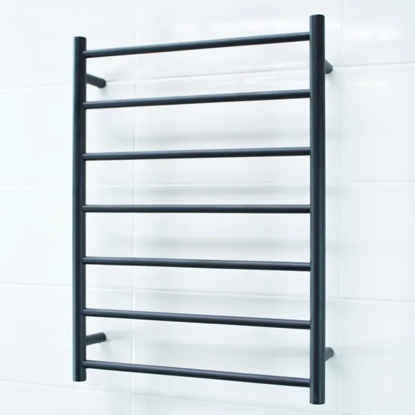 Radiant 12V 7 Bar Round Heated Towel Ladder 600w x 800h - Matte Black