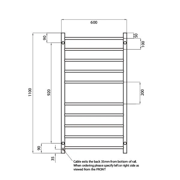 Radiant Round 10 Bar Heated Towel Ladder 600 x 1100 Matte Black
