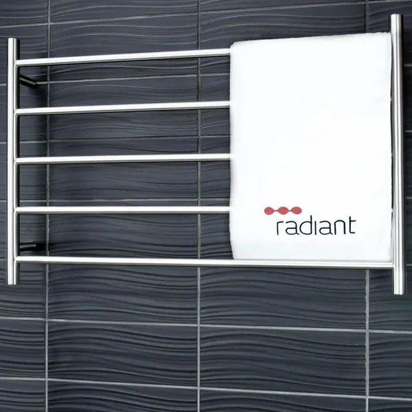 Radiant Round 5 Bar Heated Rail 950mmx600mm Brushed Stainless Steel
