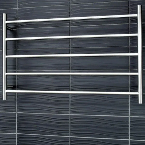 Radiant Round 5 Bar Heated Rail 950mmx600mm Brushed Stainless Steel