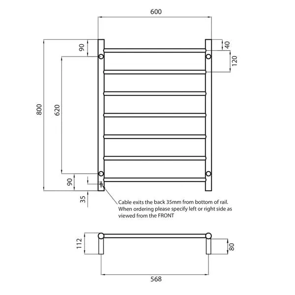 Radiant Round 7 Bar Heated Rail 600mmx800mm Gun Metal