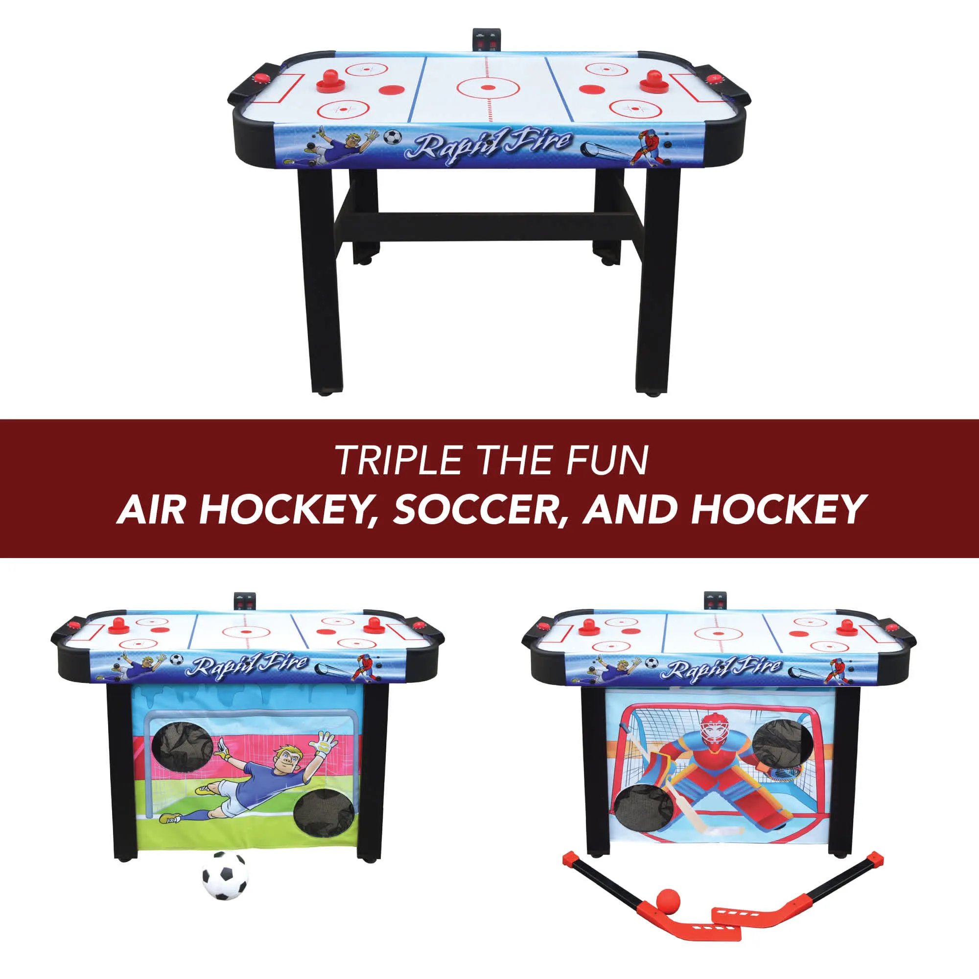 Rapid Fire 42-in Air Hockey 3-in-1 Multi-Game Table