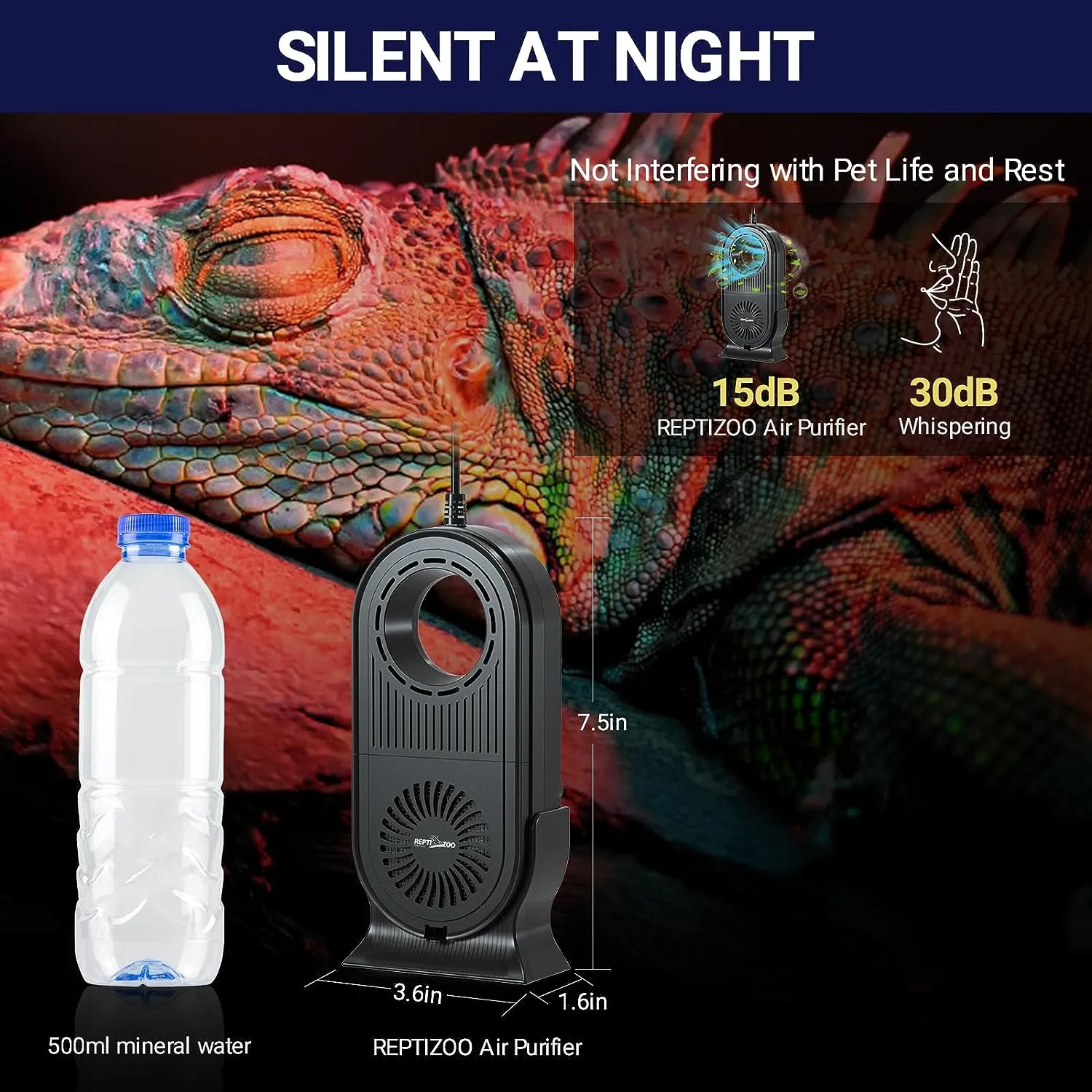 REPTI ZOO Reptile Glass Terrarium Air Purifier,Carbon Filter Reptile Dehumidifier Air Cleaner with Timing for Bearded Dragon,Lizard,Tortoise,Snake