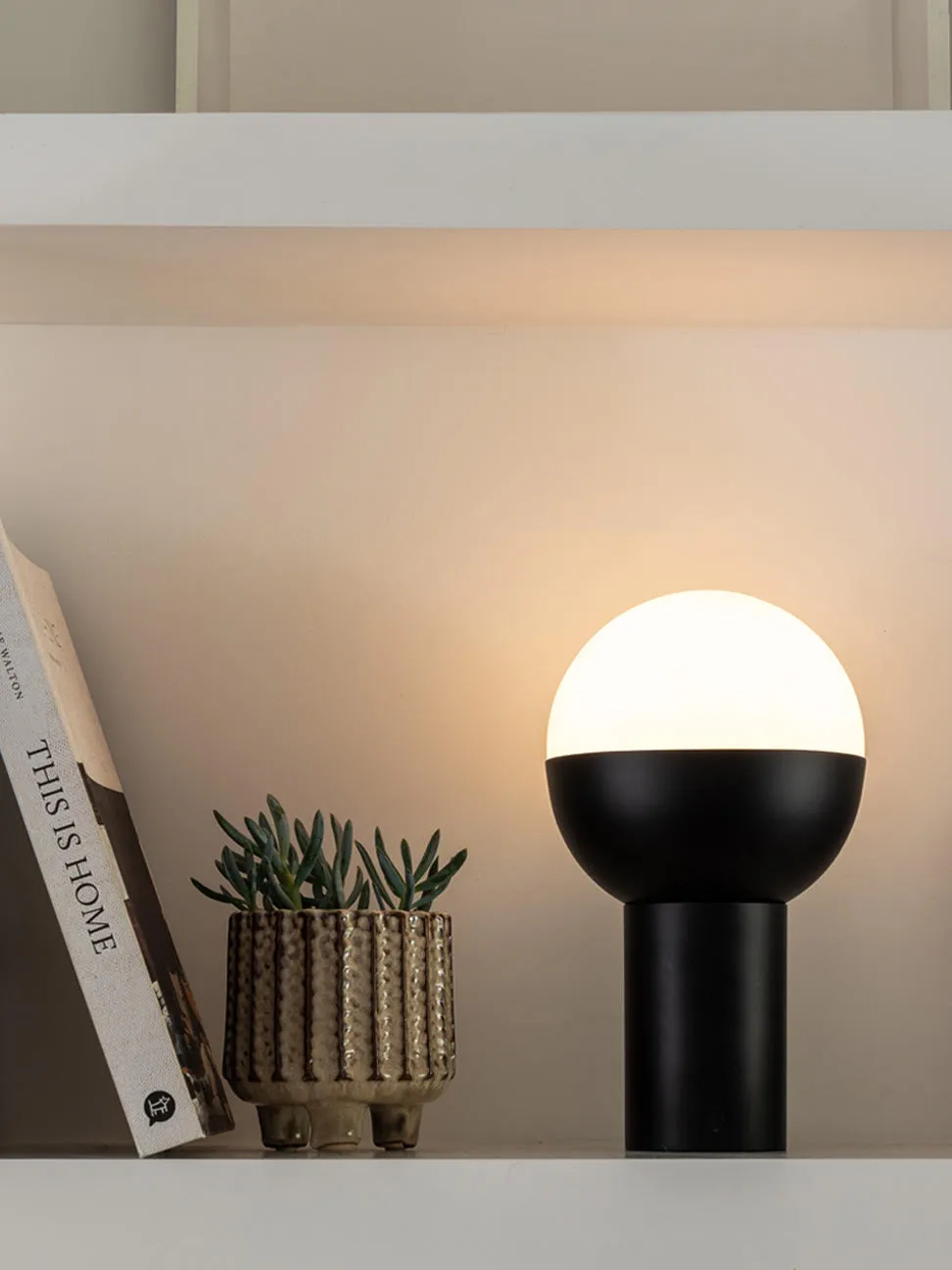 Roma - 1 light matt black and opal rechargeable table lamp