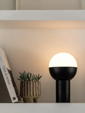 Roma - 1 light matt black and opal rechargeable table lamp