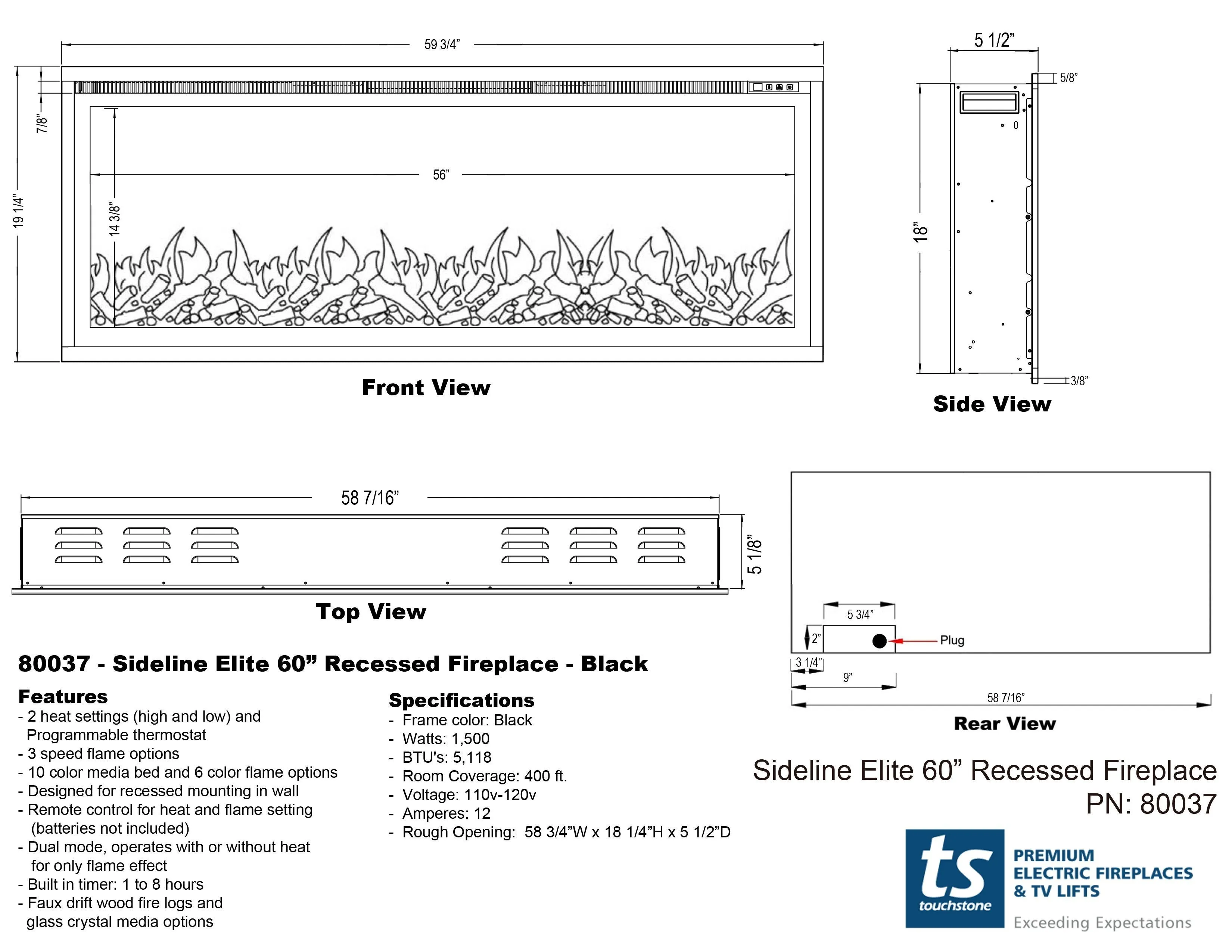 Sideline Elite 60 Inch Refurbished Recessed Electric Fireplace