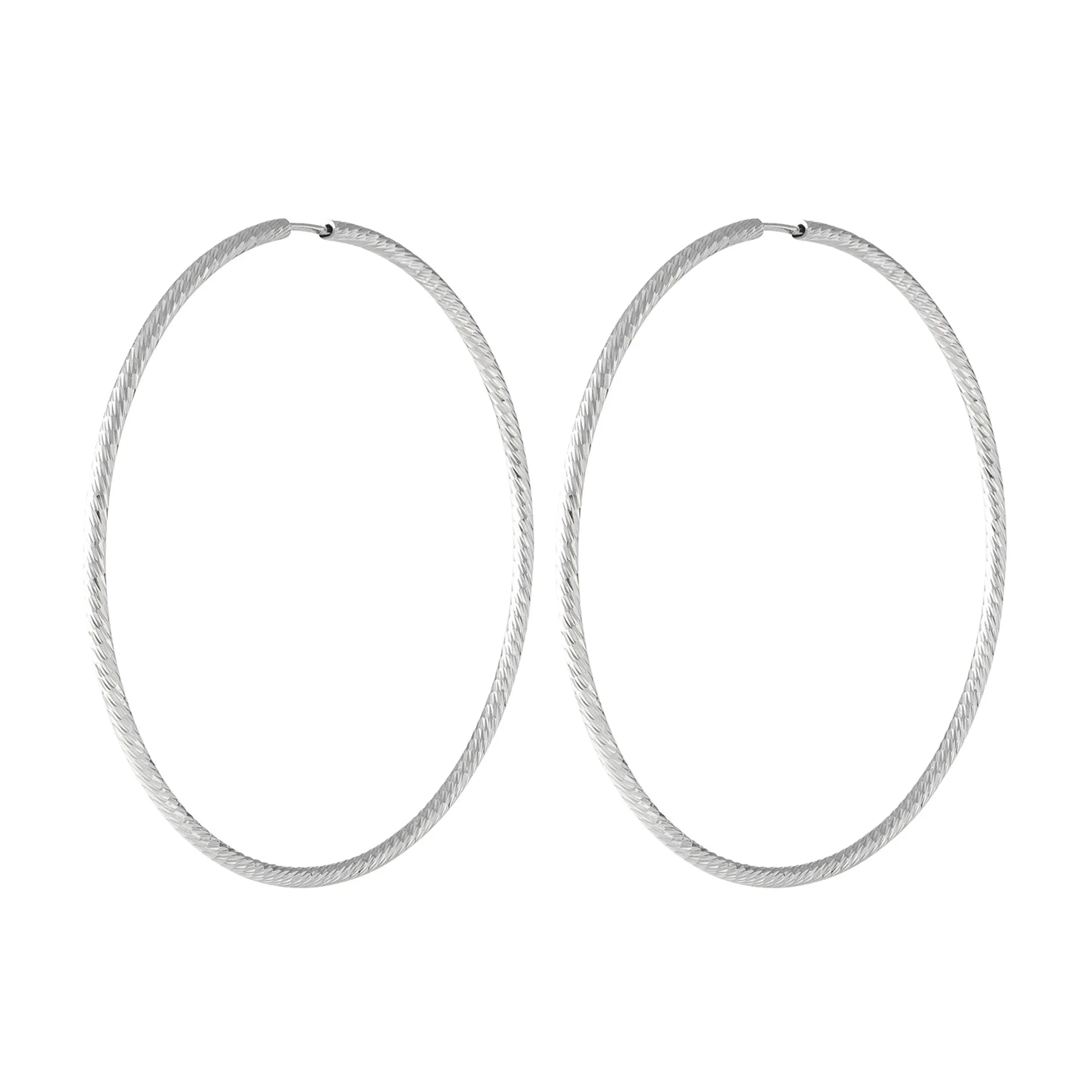 SILVER DIAMOND CUT THREAD HOOP EARRINGS