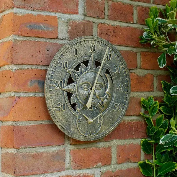 Sun & Moon 30cm Wall Thermometer & Clock