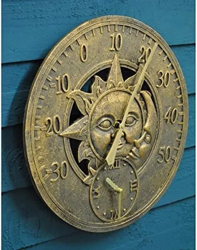 Sun & Moon 30cm Wall Thermometer & Clock