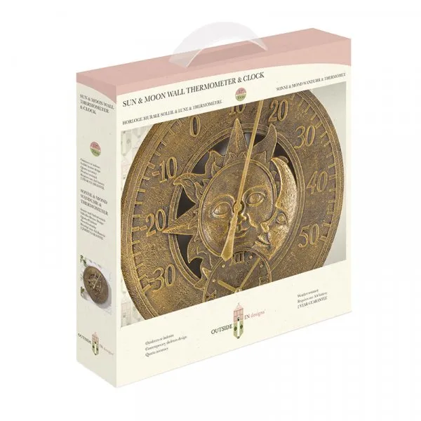Sun & Moon 30cm Wall Thermometer & Clock