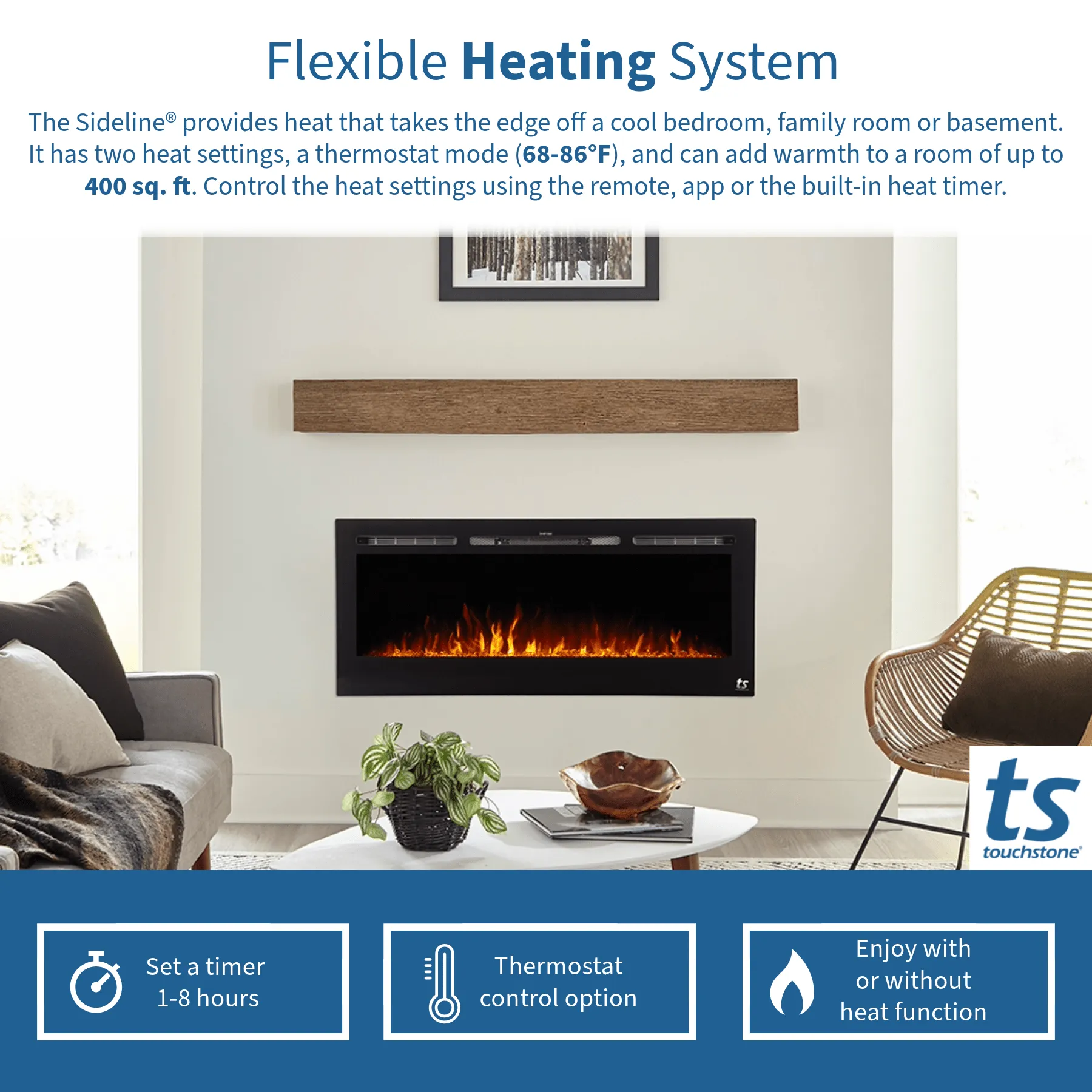 The Sideline 50 Inch Recessed Smart Electric Fireplace 80004