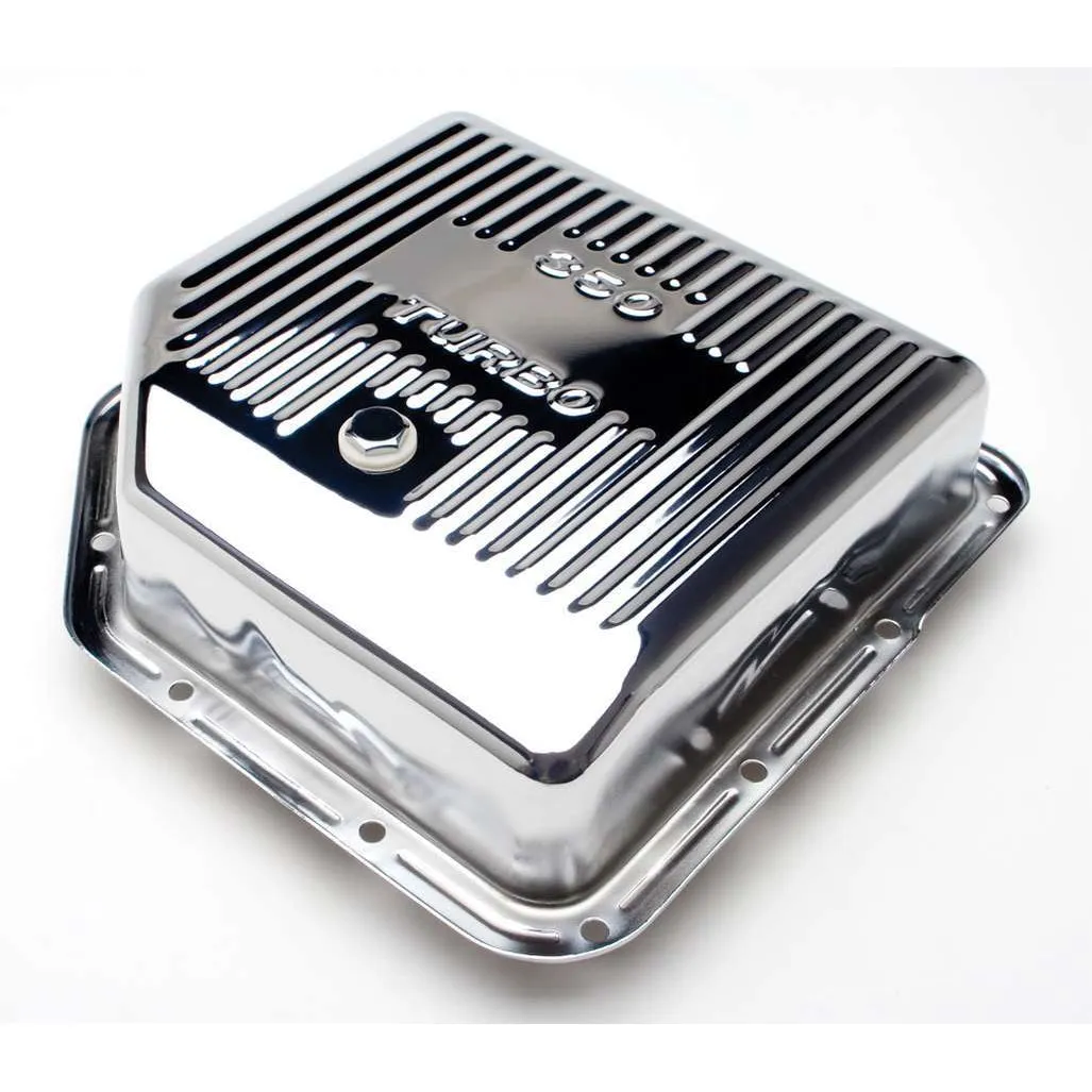 Trans-Dapt Deep Sump Ribbed Transmission Pan - 3.5 in Deep - Adds 2 Quart Capacity - Ribbed - Chrome - TH350