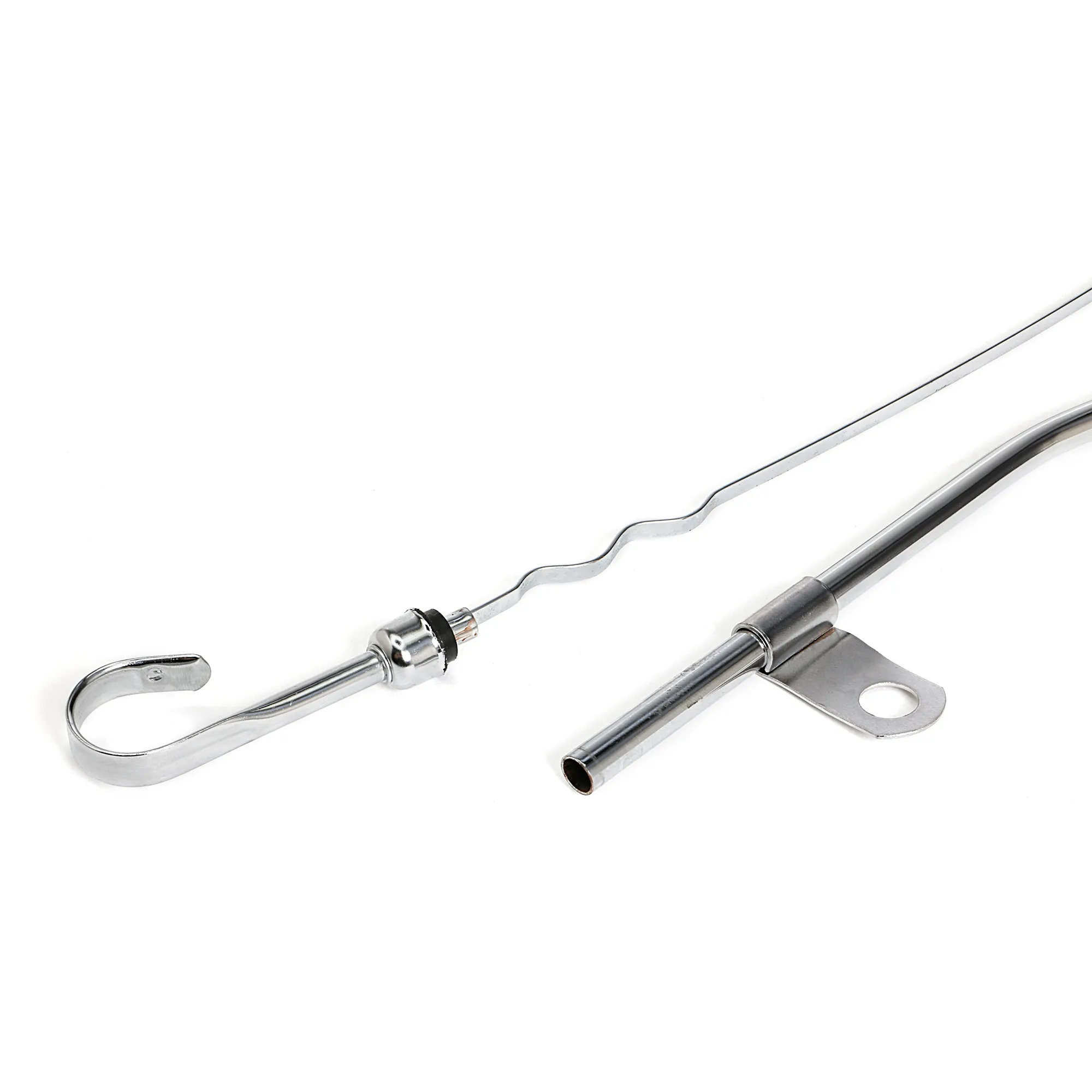 Trans-Dapt Engine Oil Dipstick - Solid Tube - Block Mount - 20 in Long - Chrome - Small Block Ford