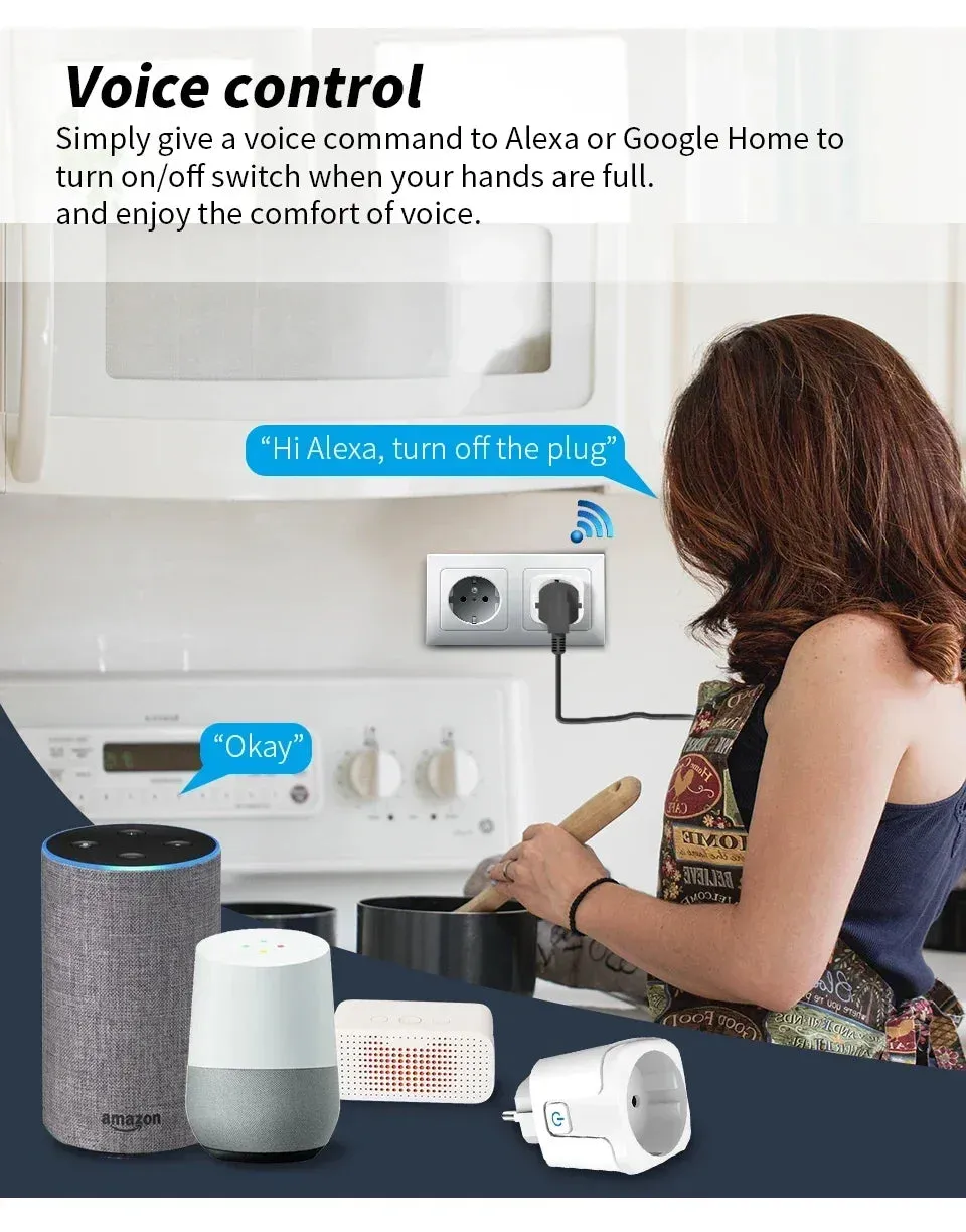 Tuya WiFi Smart Plug 16A/20A EU Power Monitor Switch Smart Socket With Timing Function Smart Life Support Alexa Google Home
