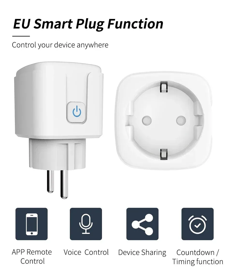 Tuya WiFi Smart Plug 16A/20A EU Power Monitor Switch Smart Socket With Timing Function Smart Life Support Alexa Google Home