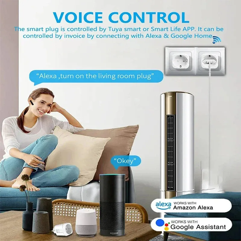 Tuya WiFi Smart Plug 16A/20A EU Power Monitor Switch Smart Socket With Timing Function Smart Life Support Alexa Google Home
