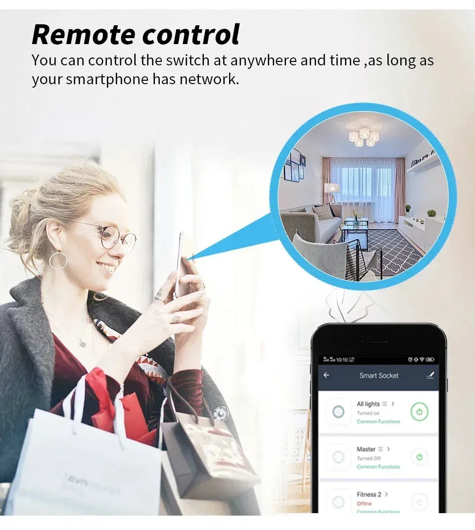 Tuya WiFi Smart Plug 16A/20A EU Power Monitor Switch Smart Socket With Timing Function Smart Life Support Alexa Google Home