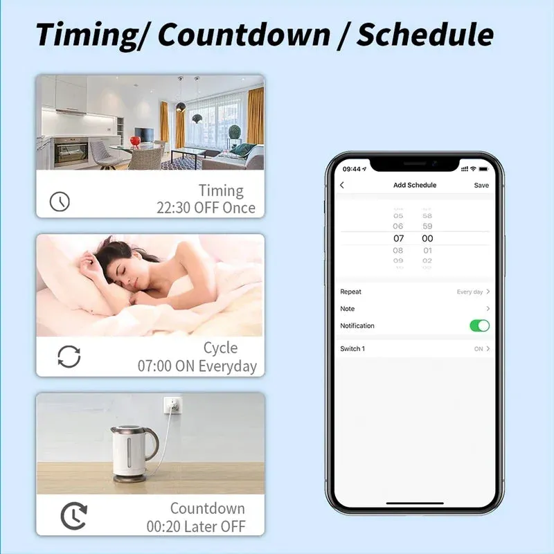 Tuya WiFi Smart Plug 16A/20A EU Power Monitor Switch Smart Socket With Timing Function Smart Life Support Alexa Google Home