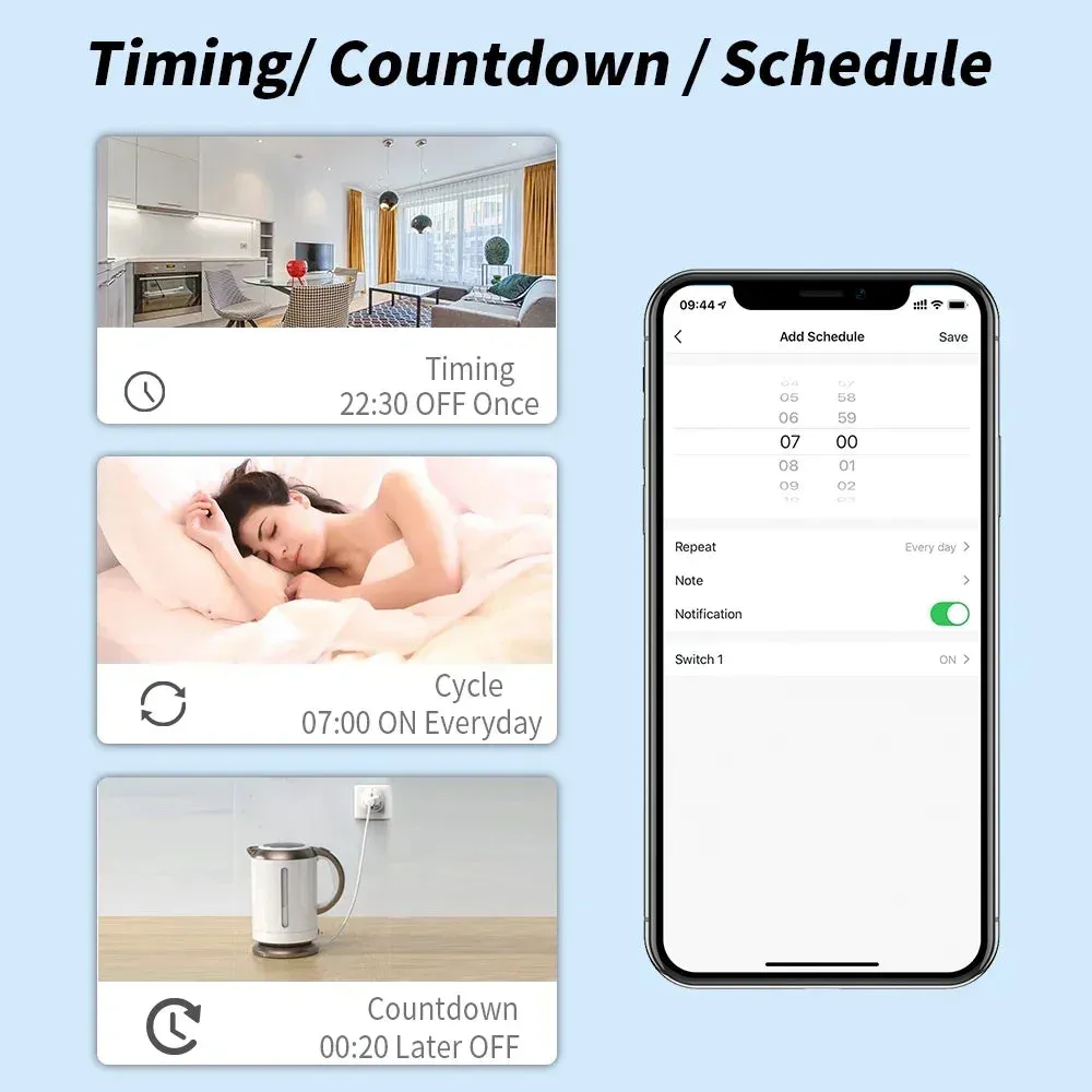 Tuya WiFi Smart Plug 16A/20A EU Power Monitor Switch Smart Socket With Timing Function Smart Life Support Alexa Google Home