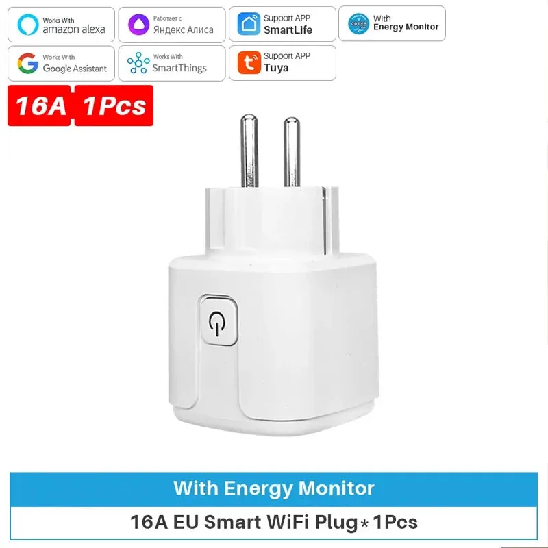 Tuya WiFi Smart Plug 16A/20A EU Power Monitor Switch Smart Socket With Timing Function Smart Life Support Alexa Google Home