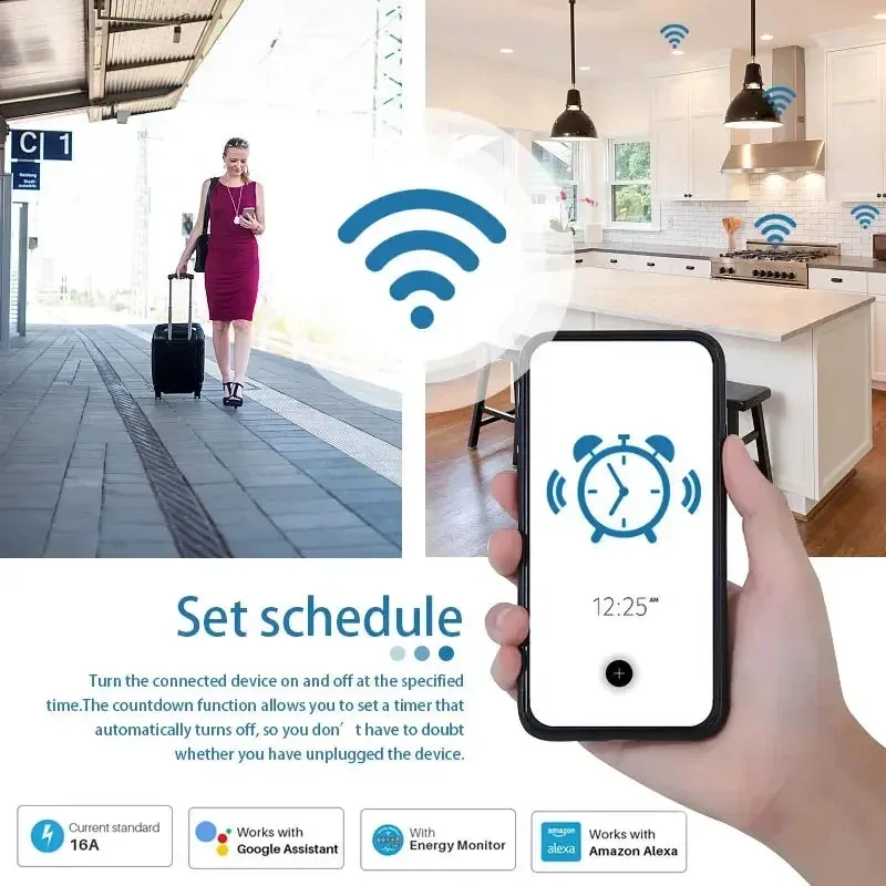 Tuya WiFi Smart Plug 16A/20A EU Power Monitor Switch Smart Socket With Timing Function Smart Life Support Alexa Google Home
