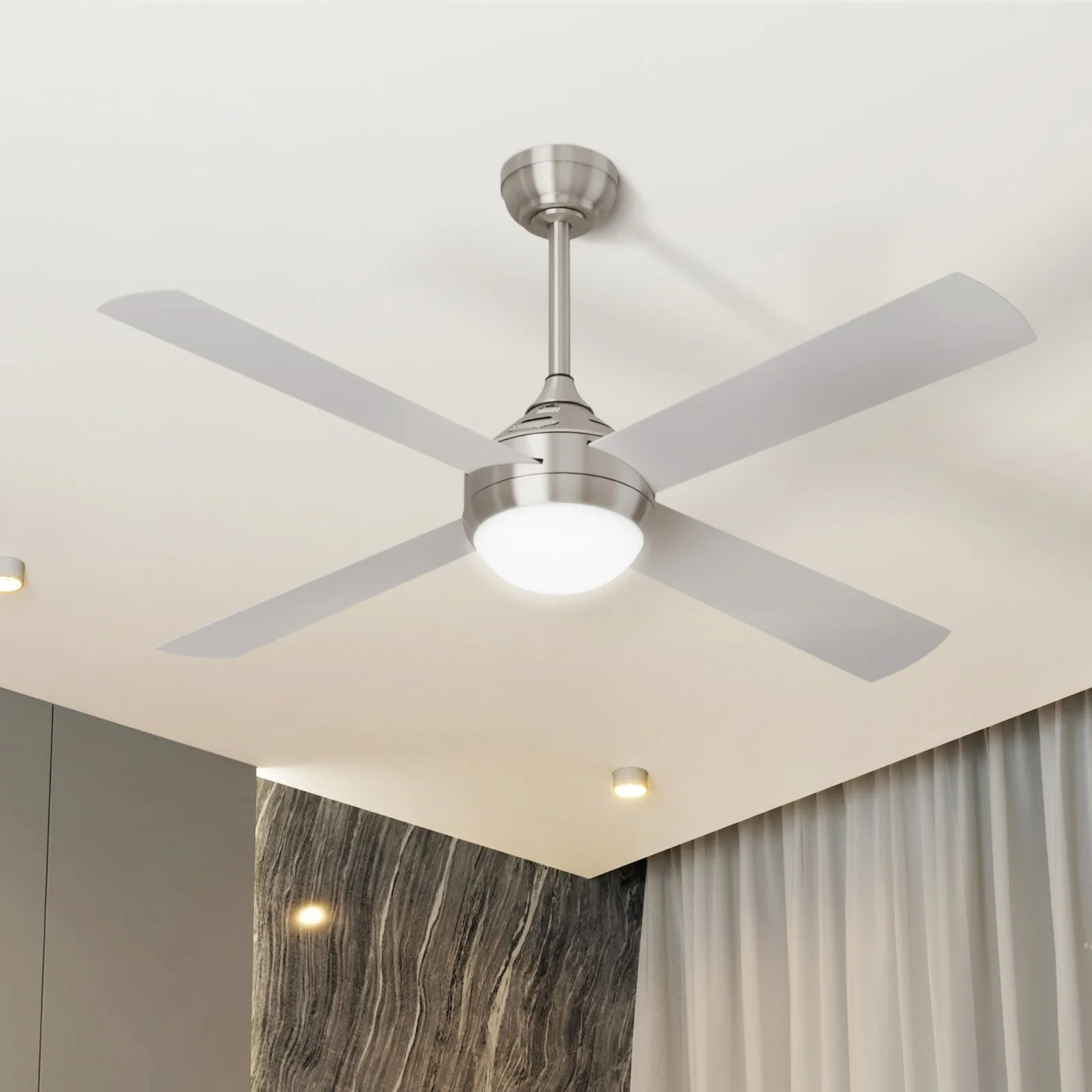 Vevare 52'' Ceiling Fan AC Motor With Light Remote Control Fans 4 Blades Silver