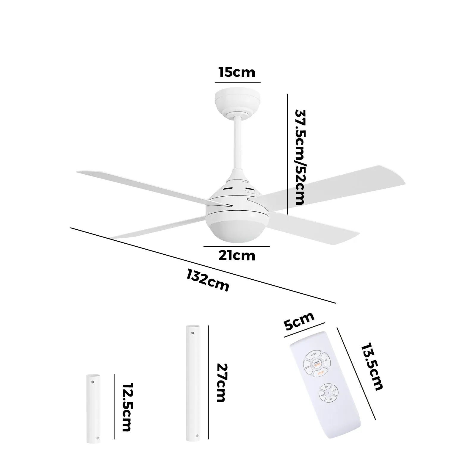 Vevare 52'' Ceiling Fan AC Motor With Light Remote Control Fans 4 Blades White
