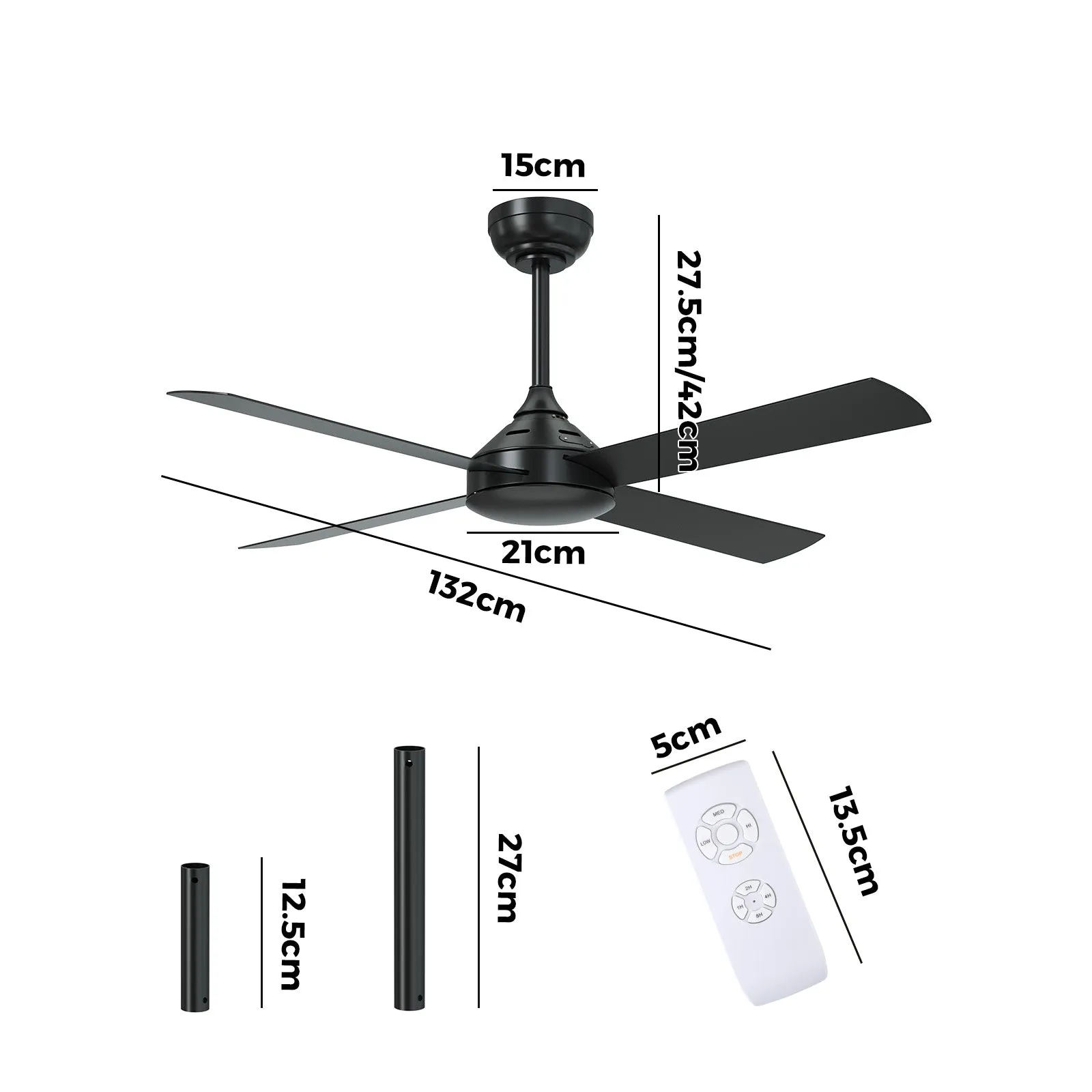 Vevare 52'' Ceiling Fan AC Motor with Remote Control Timer 4 Blades Fans Black
