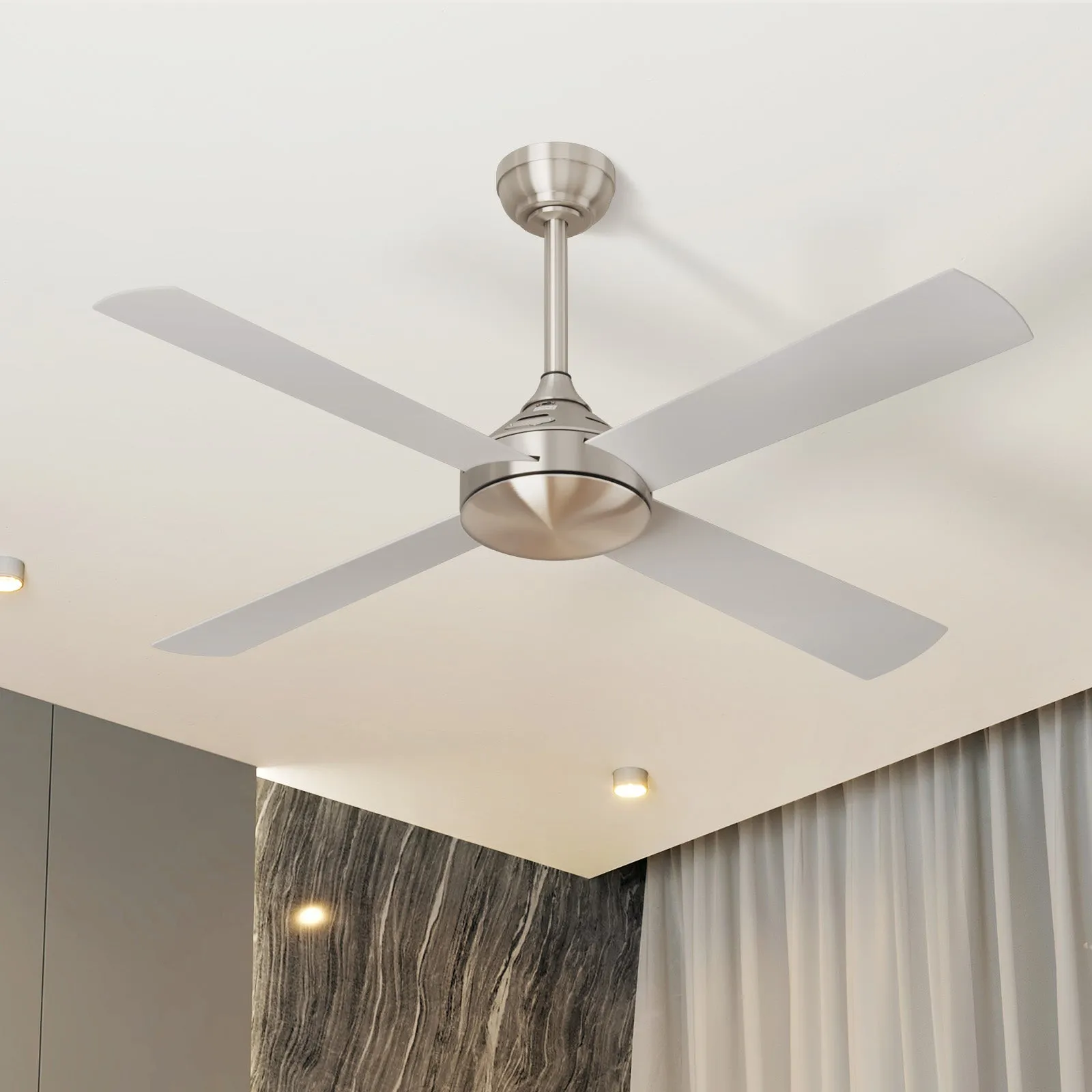 Vevare 52'' Ceiling Fan AC Motor with Remote Control Timer 4 Blades Fans Silver