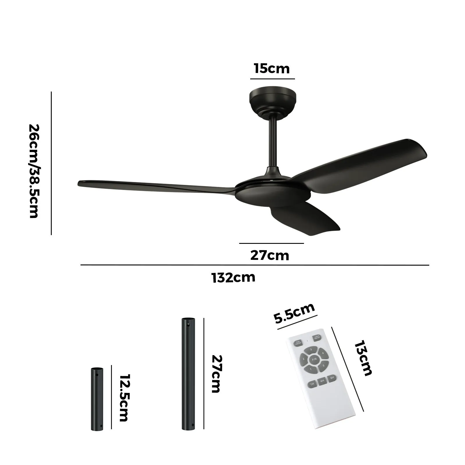 Vevare 52'' Ceiling Fan DC Motor 3 ABS Blades with Remote Control Timer Black