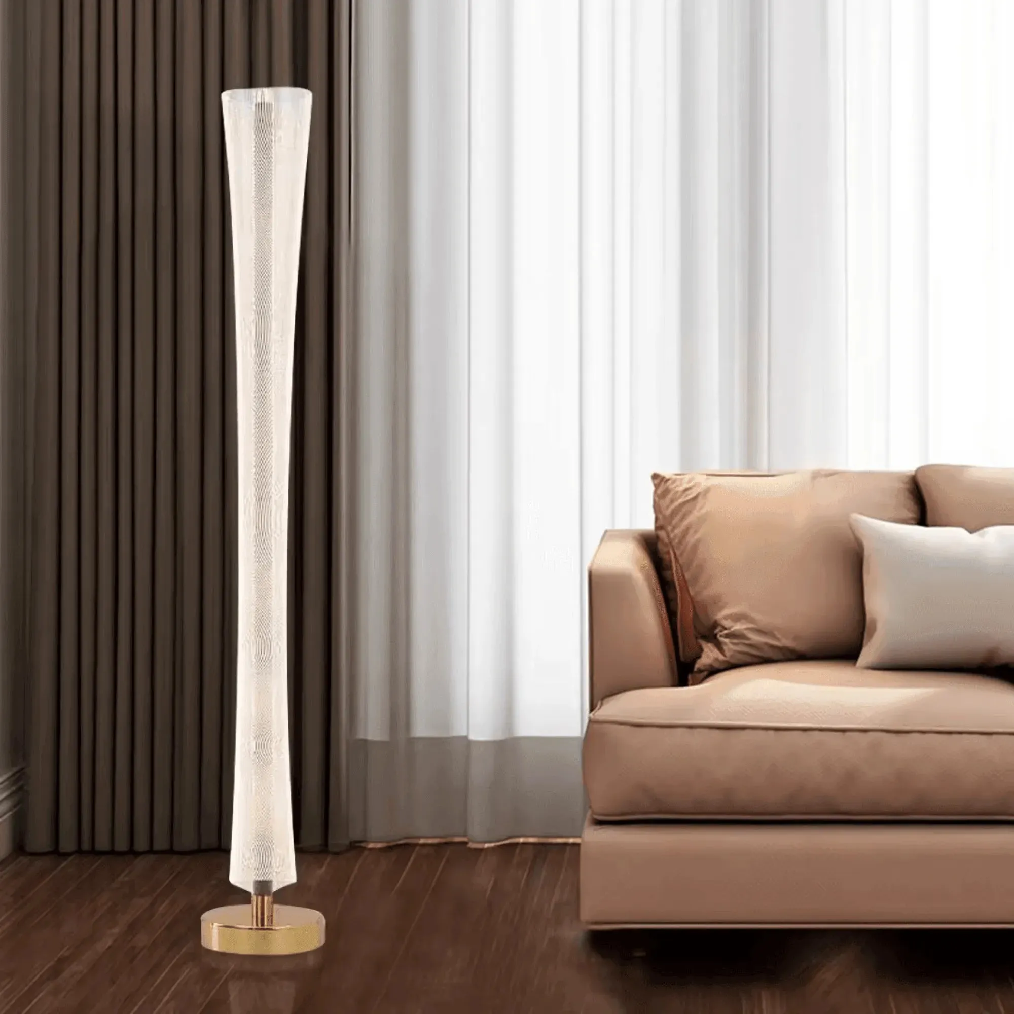 Wooden Twist Contemporary Design LED Floor Lamp with Fire Effect Modern Decorative Ambient Lighting for Living Room, Bedroom, Office
