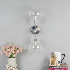 Wooden Twist Orb Metal Dual Glass Ball Scone Wall Lamp Silver Pewter Finish