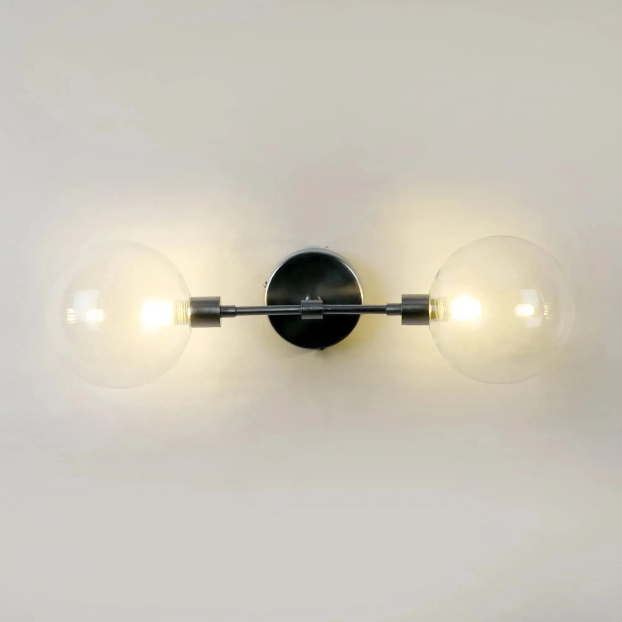 Wooden Twist Orb Metal Dual Glass Ball Scone Wall Lamp Silver Pewter Finish
